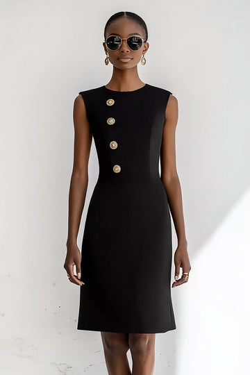 Black Sheath Round Neck Midi Work Dress